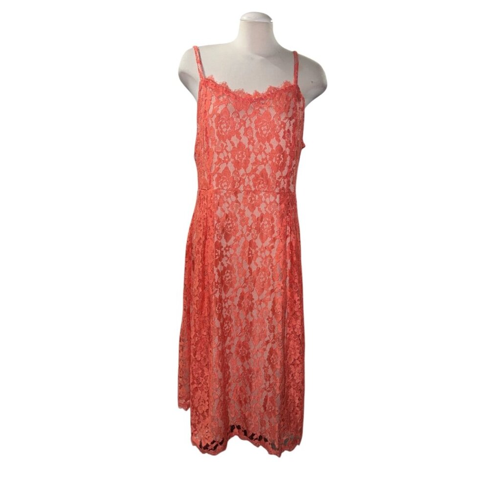 apt 9 Coral Orange Sleeveless Strappy Lace Double Layer Midi Dress Sz XL Womens